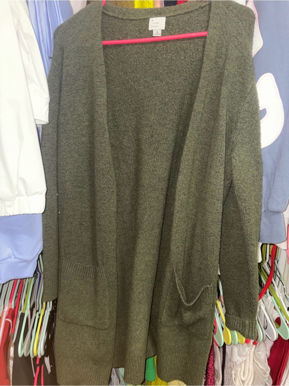 a new day Olive Green Open-Front Pocket Cardigan